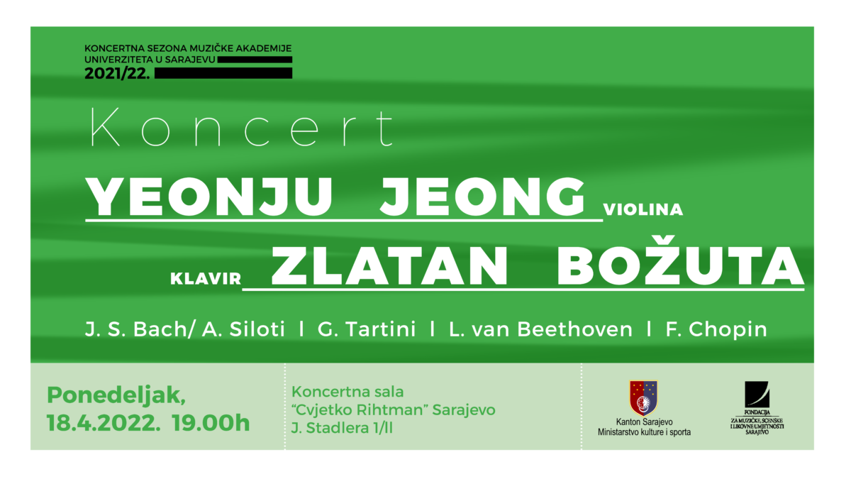 Koncert violinistice YeonJu Jeong i pijaniste Zlatana Božute na Muzičkoj akademiji UNSA