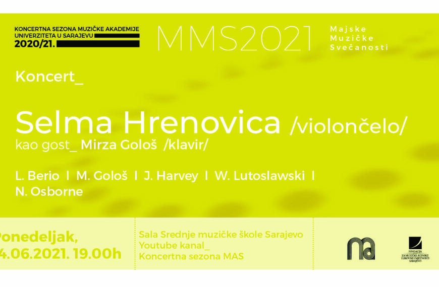 Recital violončelistice Selme Hrenovice u okviru 14. “Majskih muzičkih svečanosti”