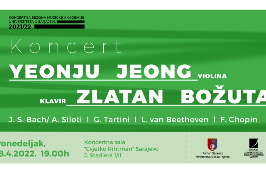 Koncert violinistice YeonJu Jeong i pijaniste Zlatana Božute na Muzičkoj akademiji UNSA